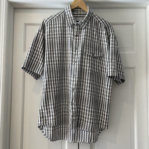 Vintage White & Black Plaid Men's Short Sleeve Button Shirt BLUEPRINT LABEL Sz L